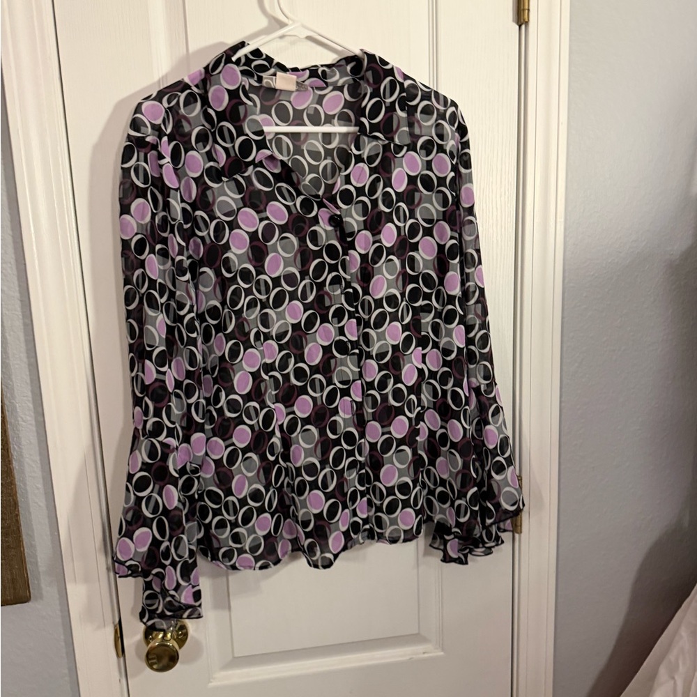 dressbarn Black and Lavender Polka Dot Blouse